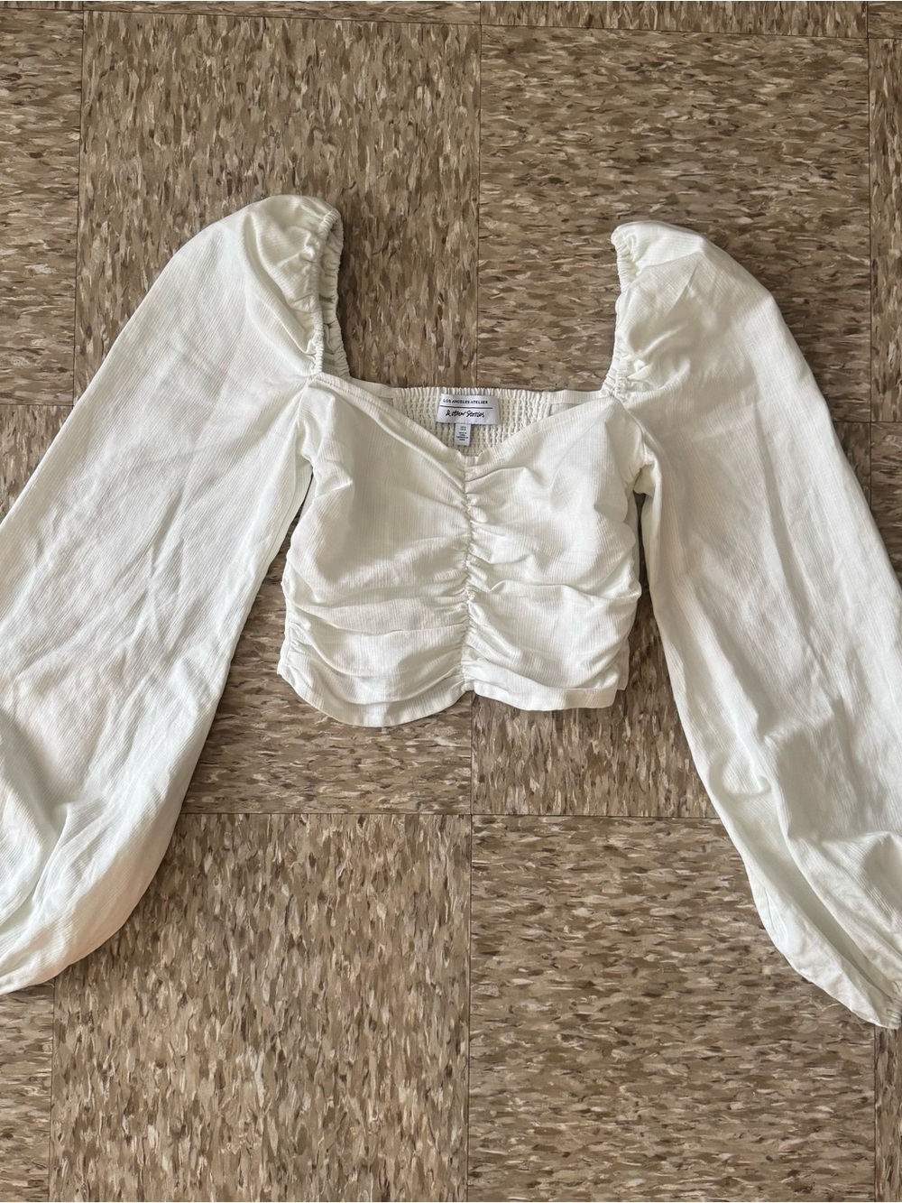& Other Stories Ruched Puff Sleeve Crop Top Size 0